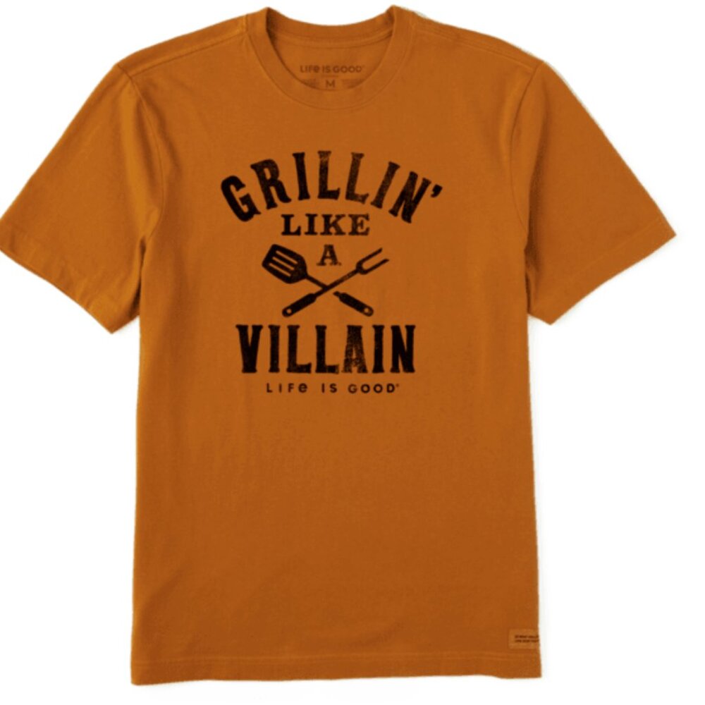 Life Is Good "Grillin' Like A Villian" Crusher Tee in Coffee Brown